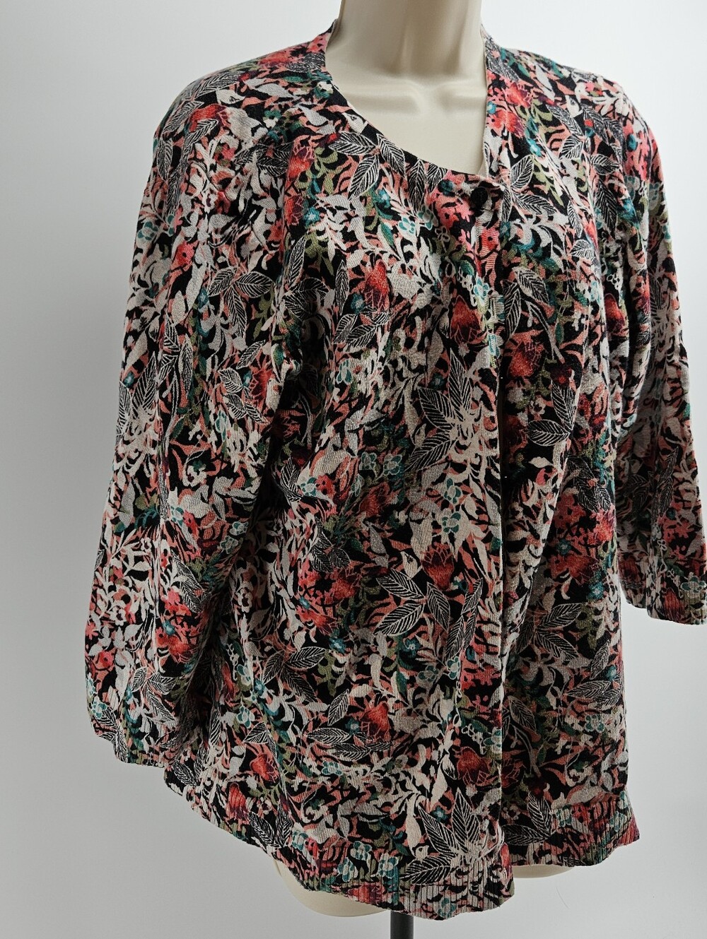Christopher & Banks XL Floral Cardigan 100% Cotton 3/4 Sleeve Multicolor - Picture 6 of 8